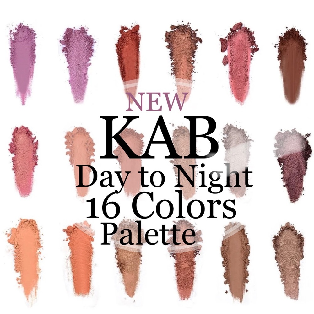 NIB KAB Cosmetics Day to Night 16 Color Eyeshadow Palette Makeup Eye Shadows